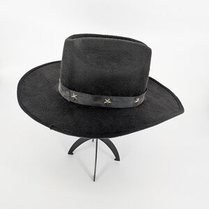 Black Faux Suede Western Cowboy Hat | Gold Star Studded Band Boho Festival